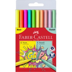 Flamastry 10-kol Faber Castell 5 nenowych + 5 pastelowych