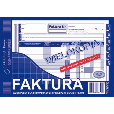 Druk Faktura A5 Netto Wielokopia 100-3E