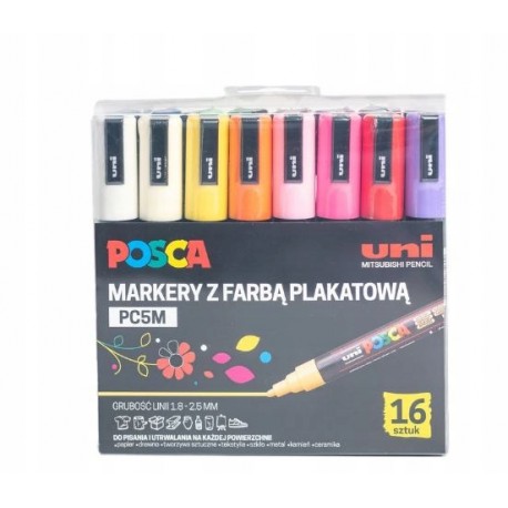 MARKER PLAKATOWY UNI POSCA PC- 5M ZESTAW 16 KOLORÓW 194514