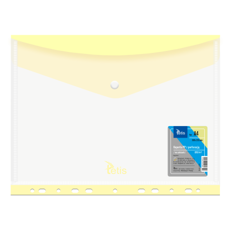 Koperta na Zatrzask A4 PP z Perforacją Żółta BT614-Y