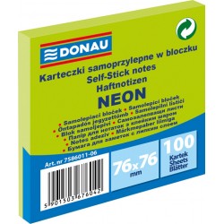 Notes Samoprzylepny Donau 76x76mm Neon Zielony 100 kartek