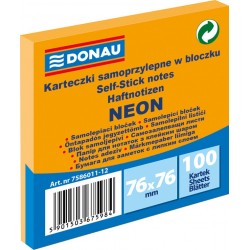Notes Samoprzylepny Donau 76x76mm Neon Pomarańczowy 100 kartek