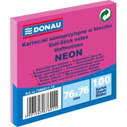 Notes Samoprzylepny Donau 76x76mm Neon Różowy 100 kartek